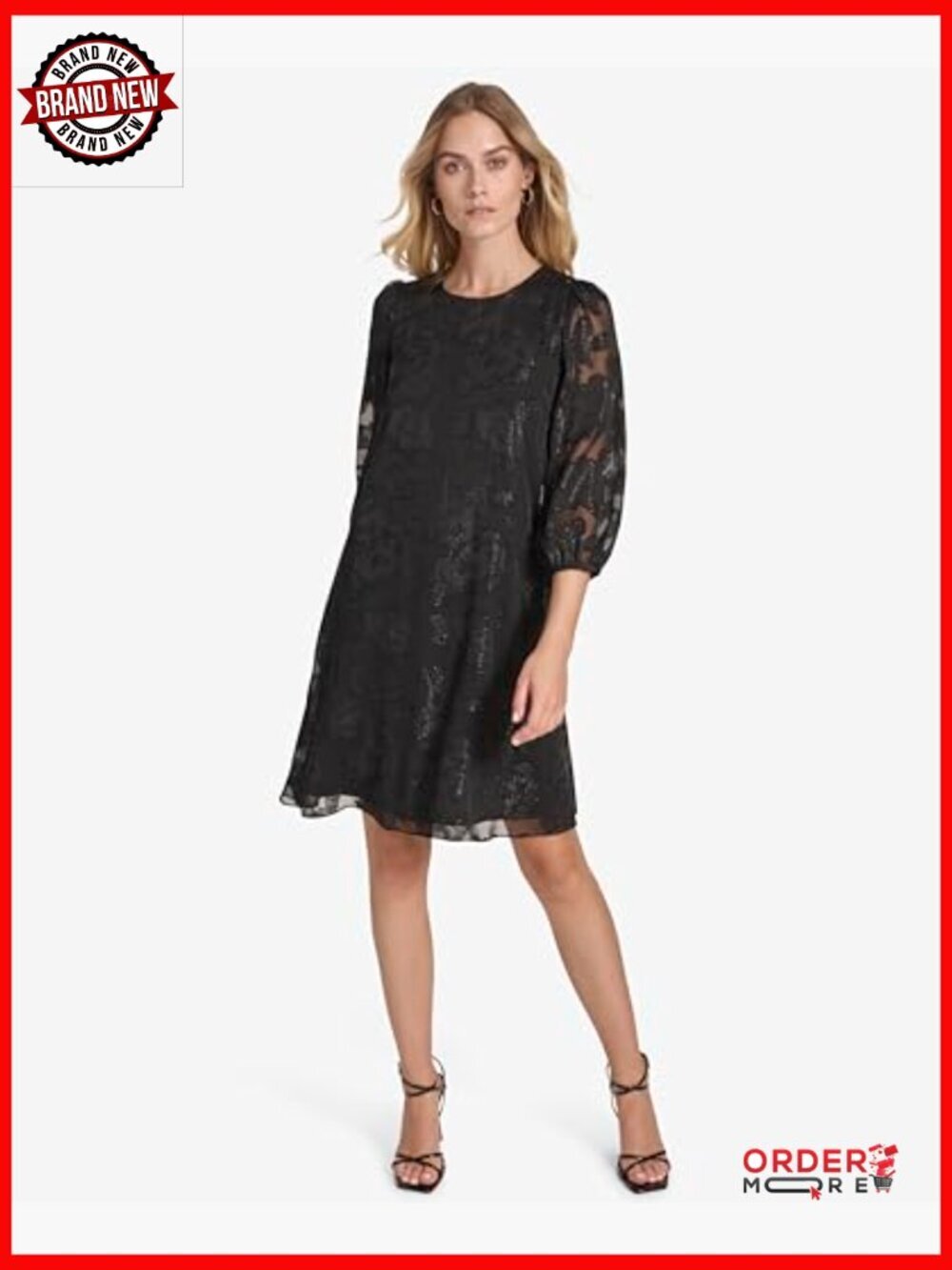 3/4 Balloon Sleeve Lace Mini Shift Dress - Womens - Picture 2 of 3